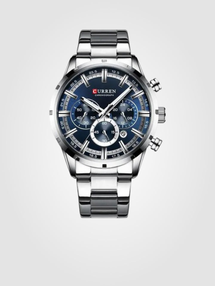 Curren 8355 Plata-Azul para hombre, Acero Inoxidable-Resistente al agua