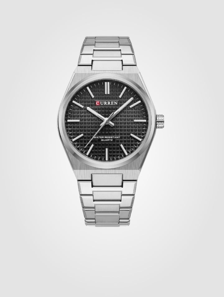 Curren 8439 Plata-Negro para Hombre 40mm, Acero Inoxidable-Resistente al agua