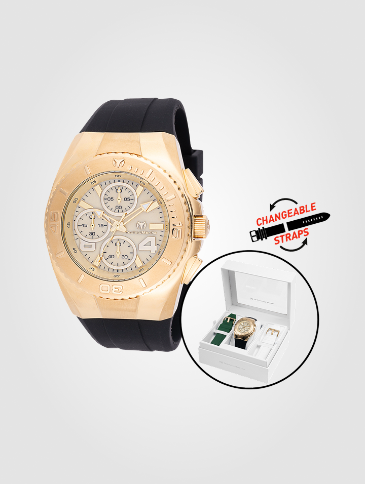 Reloj TechnoMarine Cruise - 43 mm, negro, blanco y verde, con correa intercambiable (TM-124031)