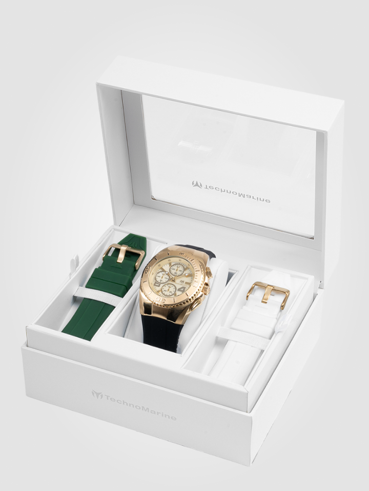 Reloj TechnoMarine Cruise - 43 mm, negro, blanco y verde, con correa intercambiable (TM-124031)