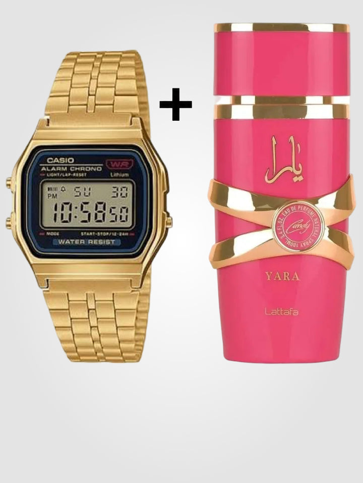 Casio Digital A159WGEA-1 +  Lattafa Yara Candy 100ml