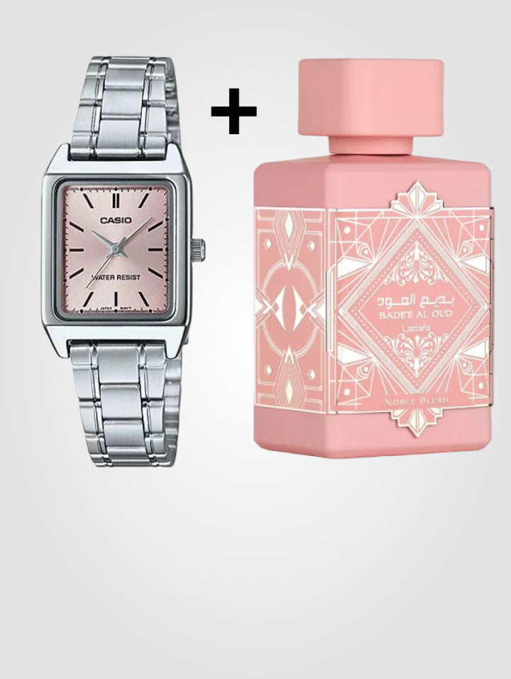 Casio LTP V007D + Bade'e Al Oud Noble Blush 100ml