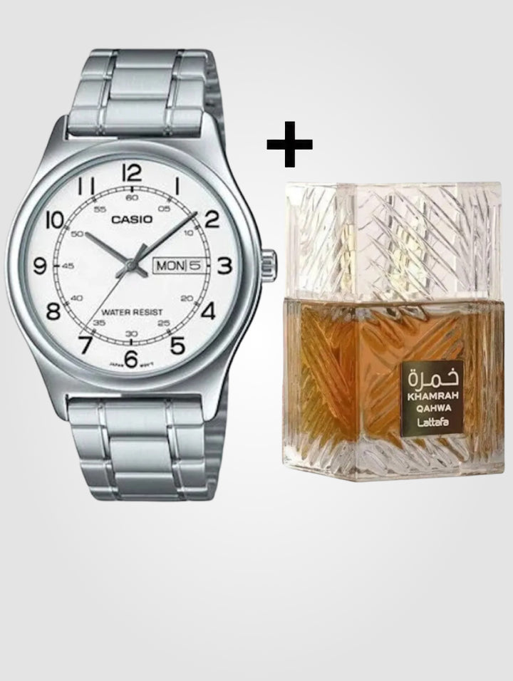 Reloj Casio Plateado MTPV006D-7B+ Perfume Khamrah Qahwa 100 ml