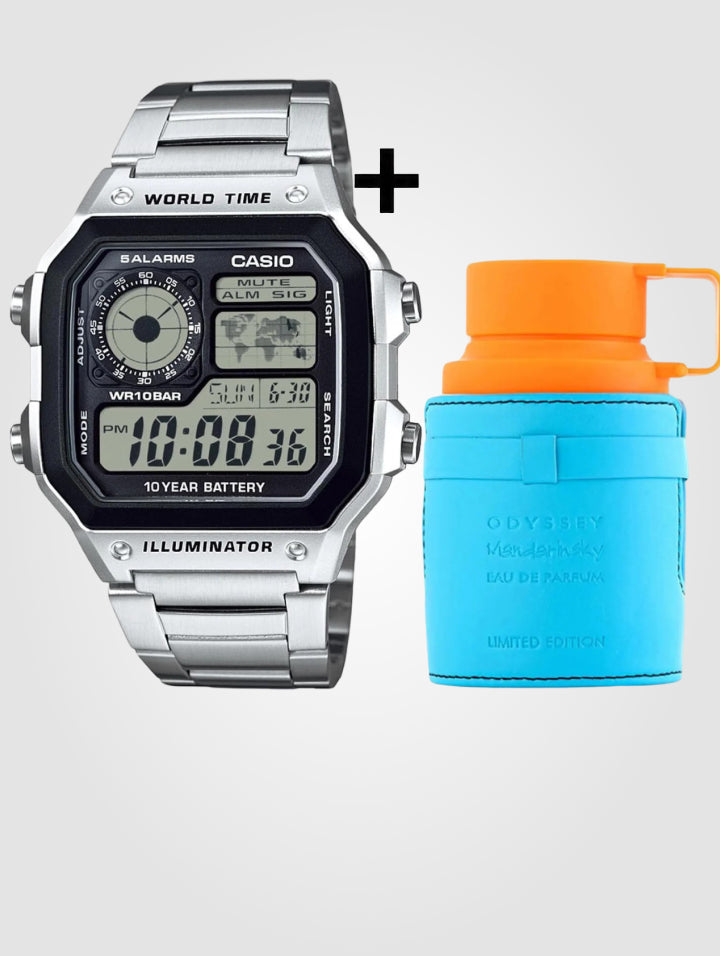 Reloj Casio AE-1200WHD Plateado + Perfume Mandarin Sky 100 ml