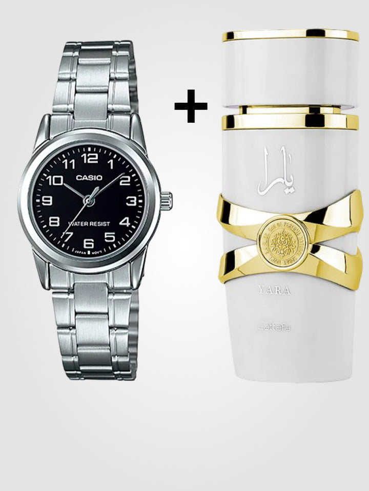 Casio LTP-V001D-1B + Lattafa Yara Moi 100ml