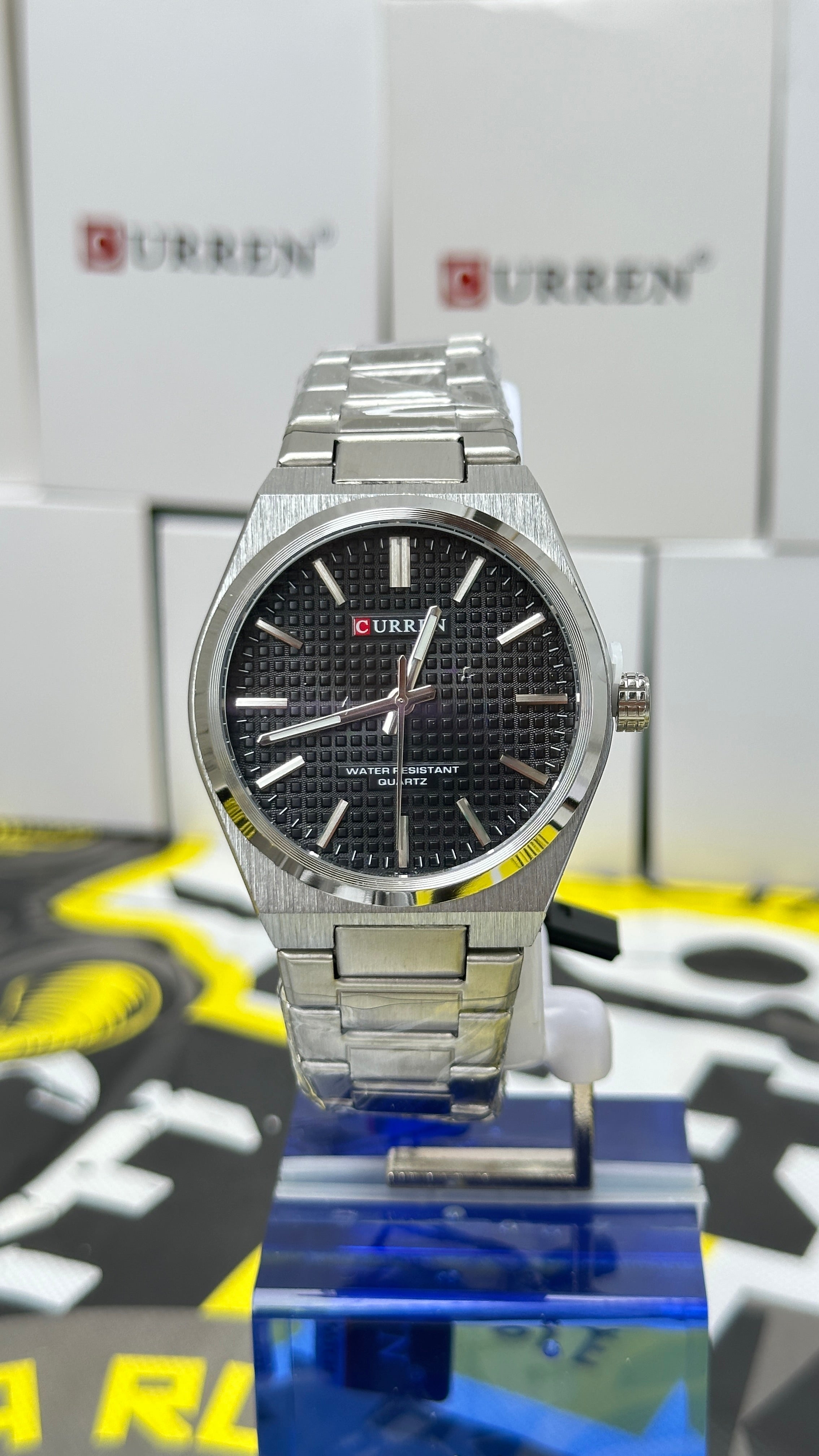 Curren 8439 Plata-Negro para Hombre 40mm, Acero Inoxidable-Resistente al agua