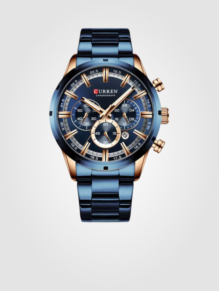 Curren 8355 Azul-Dorado para hombre, Acero Inoxidable-Resistente al agua
