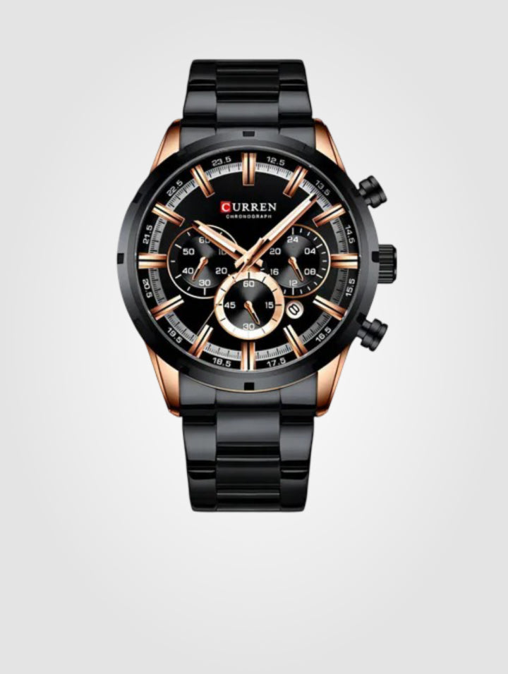 Curren 8355 Negro-Dorado para hombre, Acero Inoxidable-Resistente al agua