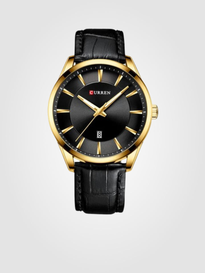 Reloj Clásico Curren 8365 Negro-Dorado para hombre ,cuero Sintético