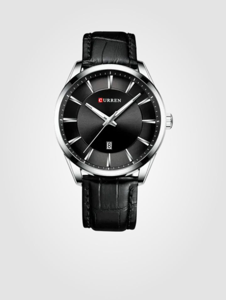 Reloj Clásico Curren 8365 Negro-Plateado para hombre ,cuero Sintético