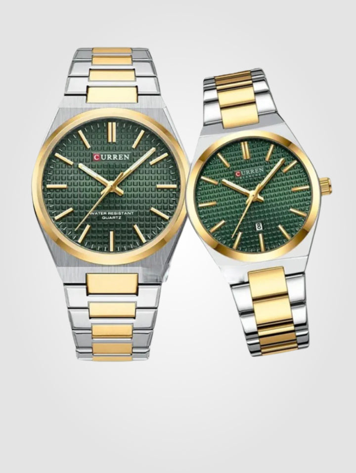 Curren 8439 Bicolor-Verde para pareja 40mm, Acero Inoxidable-Resistente al agua