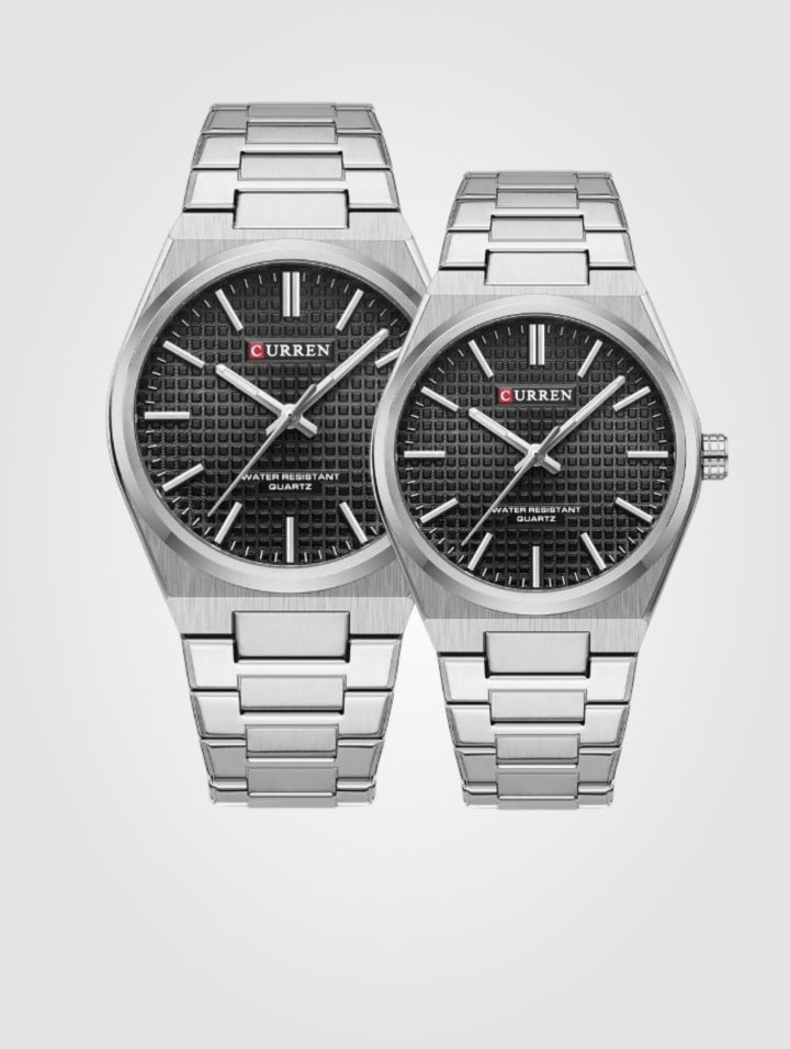 Curren 8439 Plata-Negro para pareja 40mm, Acero Inoxidable-Resistente al agua