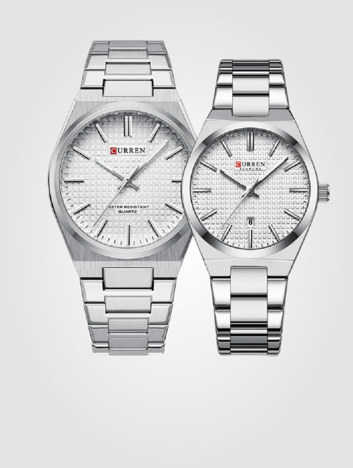 Curren 8439 Plata-Blanco para pareja 40mm, Acero Inoxidable-Resistente al agua