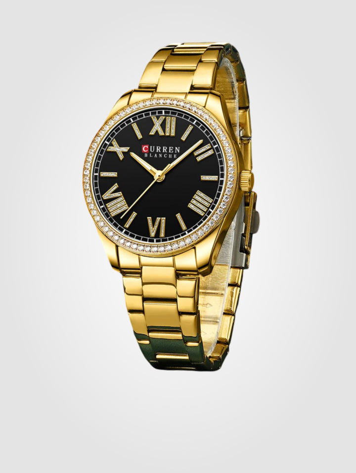Reloj Curren 9088-Dorado-Negro para Mujer – Acero Inoxidable y Resistente al Agua