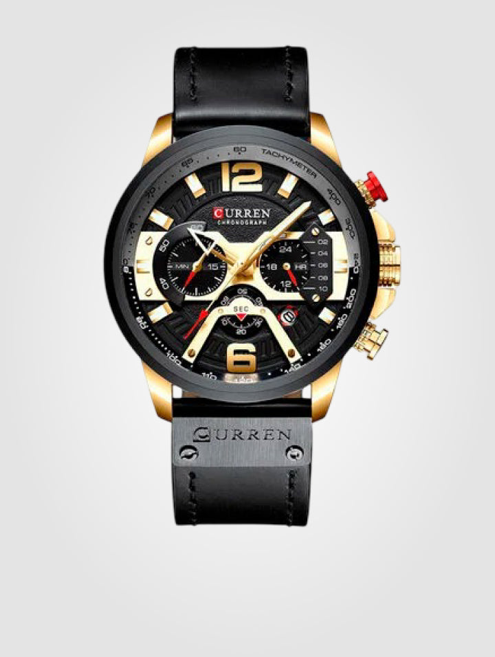 Reloj Curren Ref 8329 Negro, Dorado - Correa De Cuero