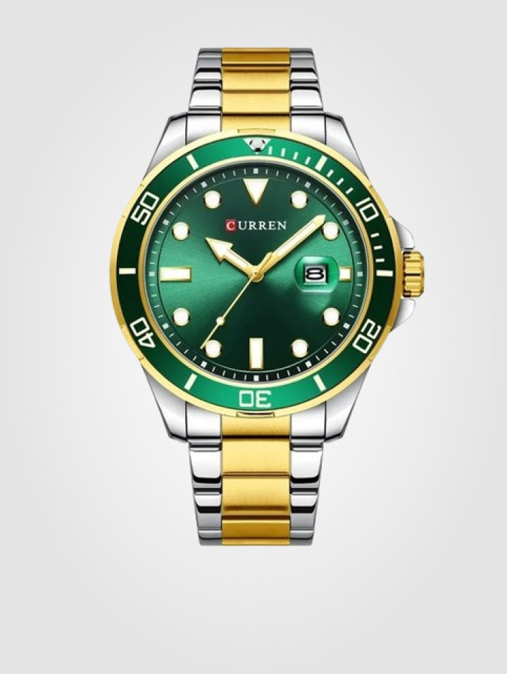 Curren 8388 Bicolor - Verde, Cuarzo Acero Inoxidable