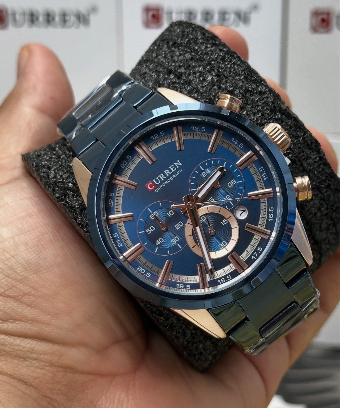 Curren 8355 Azul-Dorado para hombre, Acero Inoxidable-Resistente al agua