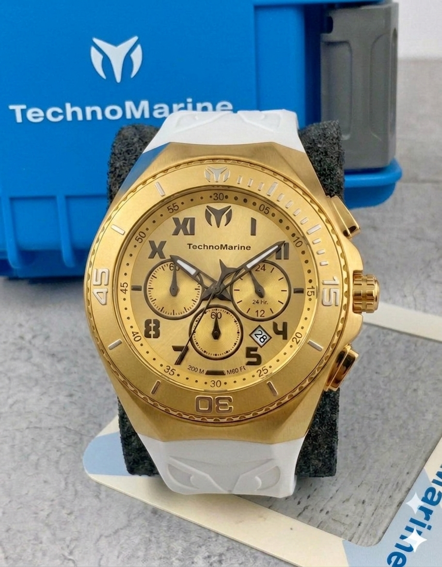 Reloj TechnoMarine Manta para hombre - 48 mm, Blanco. Dorado (TM-225020)