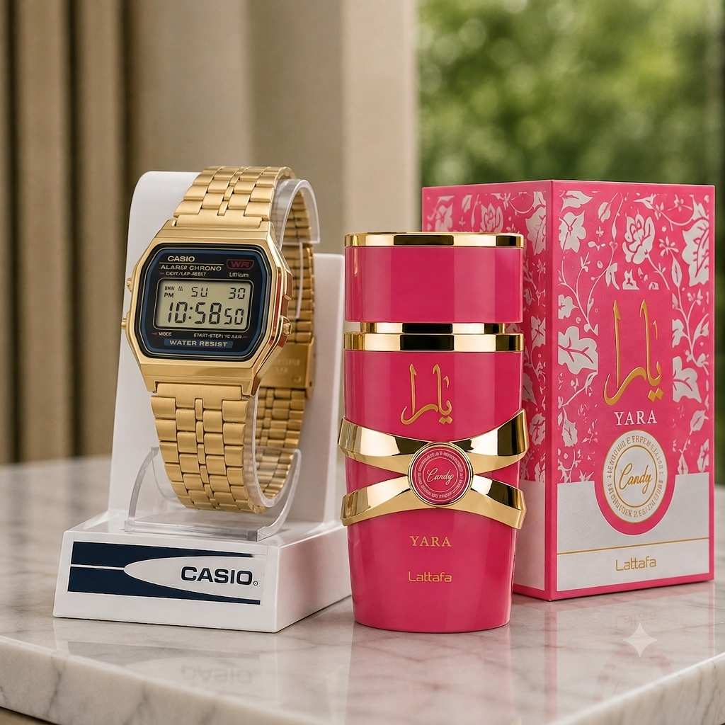 Casio Digital A159WGEA-1 +  Lattafa Yara Candy 100ml