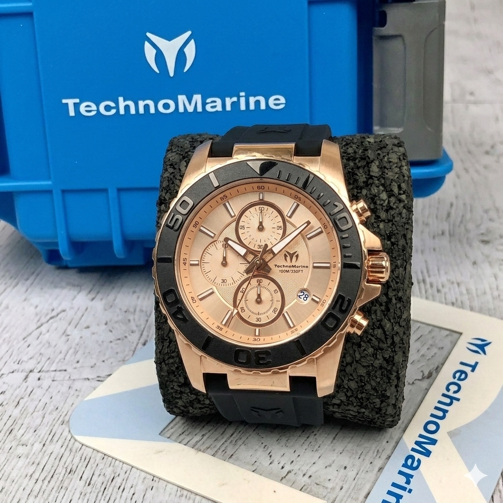 Reloj TechnoMarine Sea Grace para hombre - 45 mm, negro y oro rosa (TM-725007)