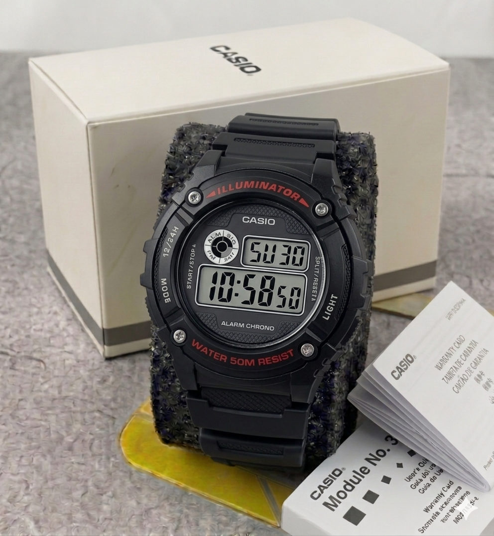 Reloj Casio Hombre Deportivo Negro W-216H-1AV