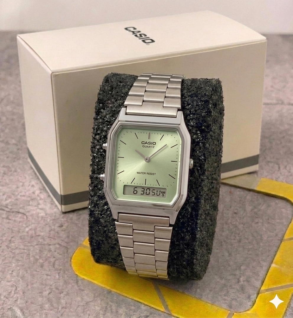 Casio Analogo- Digital Ref AQ-230A-9A-Plata-Verde