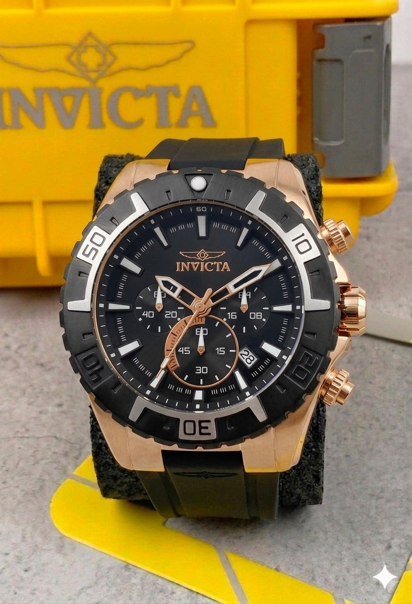 Reloj Invicta Aviator para hombre - 49 mm. Negro, Oro Rosa (33938)