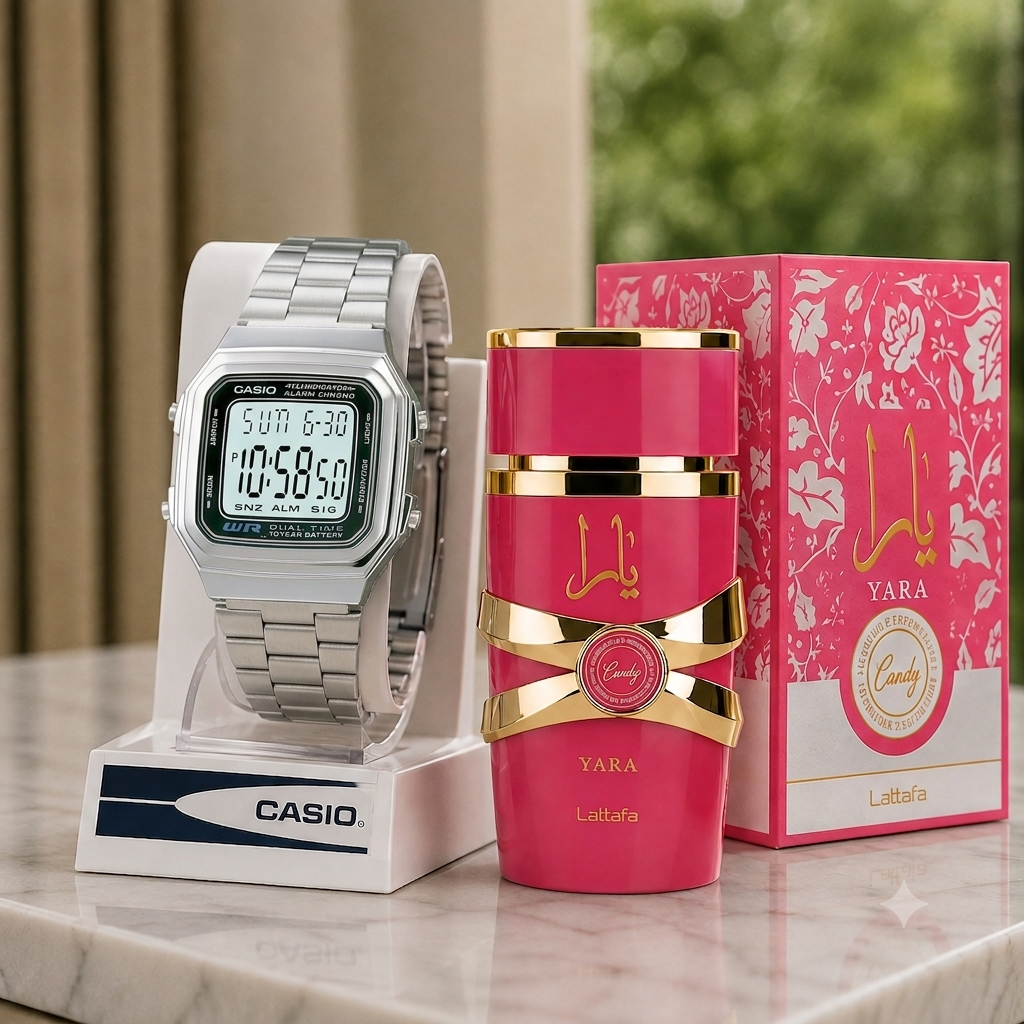 Casio Digital A-178WA-1A + Lattafa Yara Candy 100ml