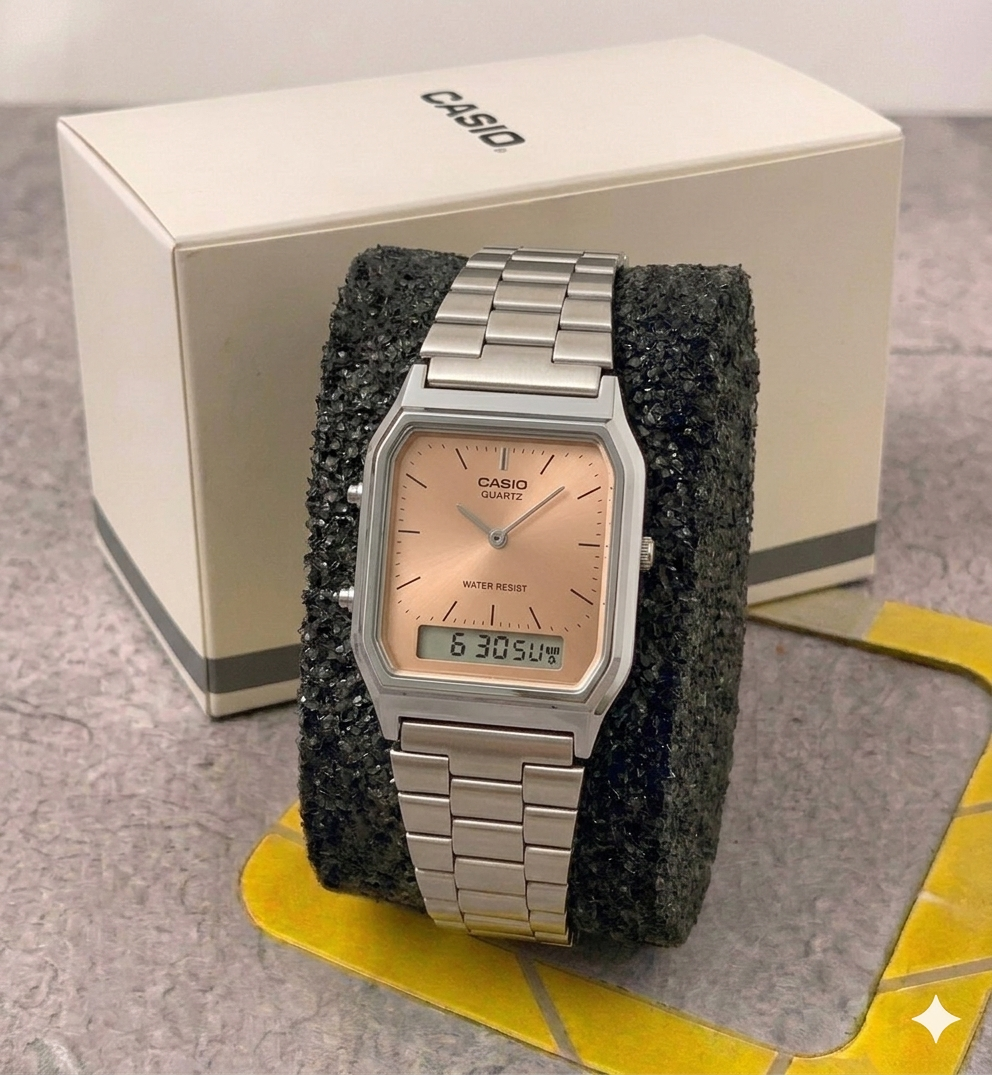 Casio Analogo- Digital Ref AQ-230A-4A-Plata-Oro Rosa