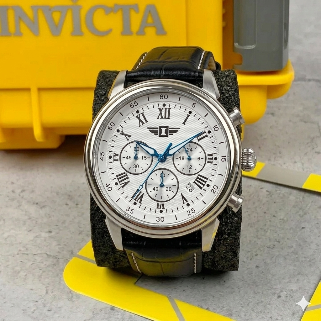 Reloj Invicta en Cuero para hombre - 44 mm, Plateado. Negro (90242)