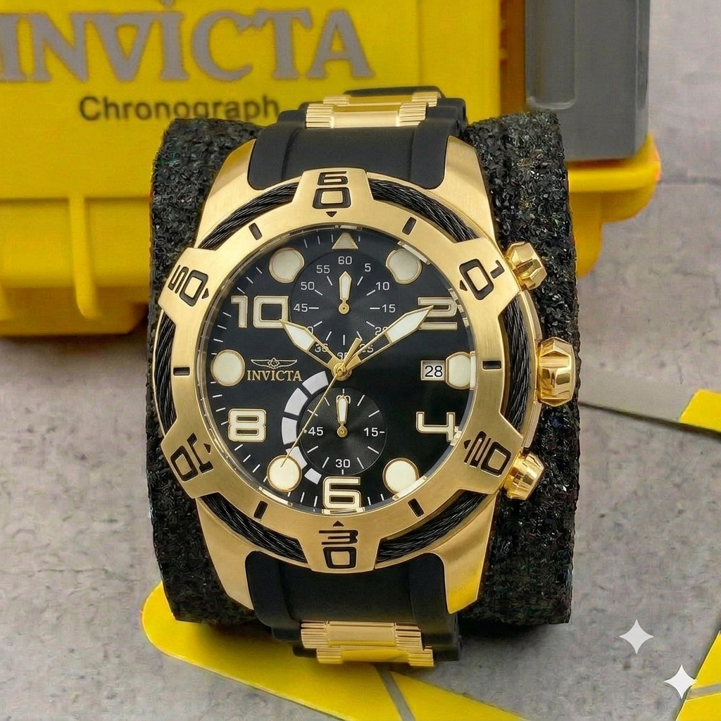 Reloj Invicta Bolt para hombre -52 mm, Negro - Dorado (24218)