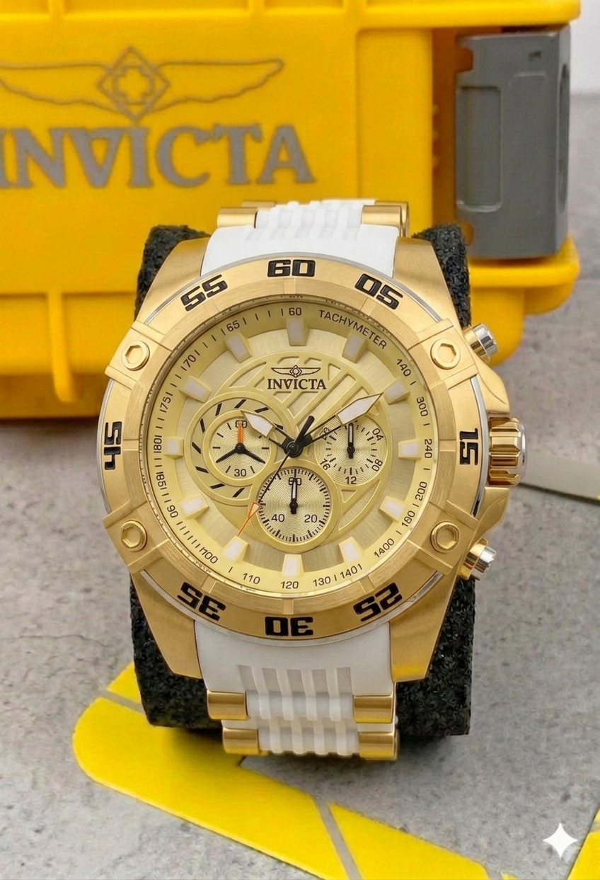 Reloj Invicta Speedway Ref 25510 - 52mm, Blanco. Dorado