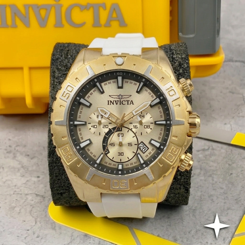 Reloj Invicta Aviator para hombre - 49 mm, Blanco. Dorado (37636)
