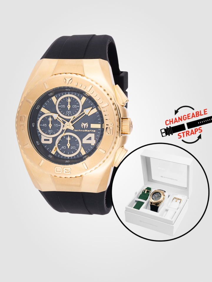 Reloj TechnoMarine Cruise - 43 mm, negro, blanco y verde, con correa intercambiable (TM-124030)