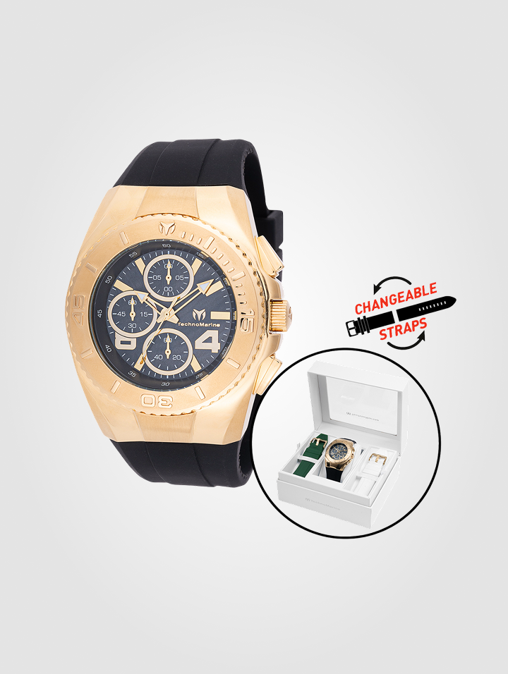 Reloj TechnoMarine Cruise - 43 mm, negro, blanco y verde, con correa intercambiable (TM-124030)