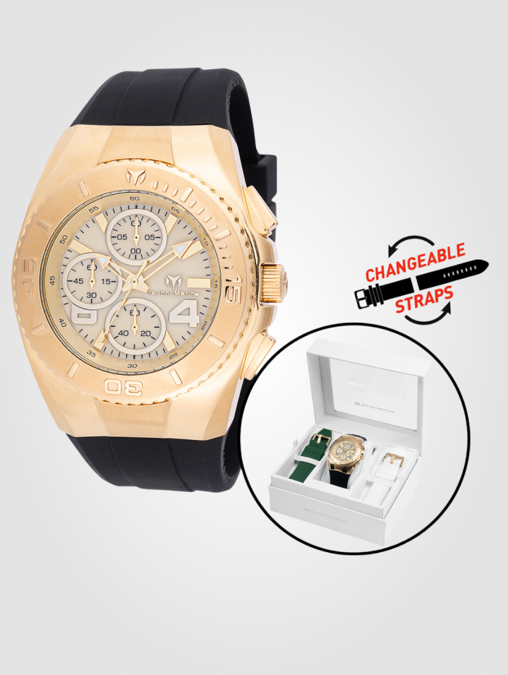 Reloj TechnoMarine Cruise - 43 mm, negro, blanco y verde, con correa intercambiable (TM-124031)