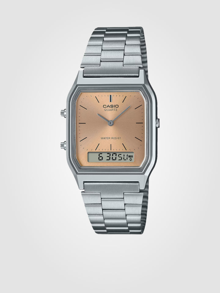 Casio Analogo- Digital Ref AQ-230A-4A-Plata-Oro Rosa