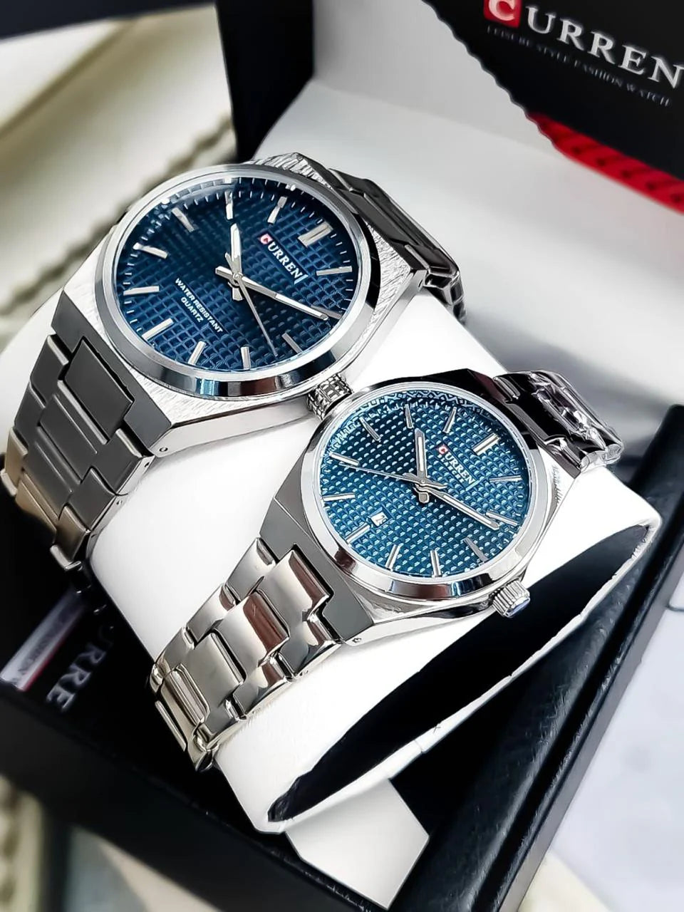 Curren 8439 Plata-Azul para pareja 40mm, Acero Inoxidable-Resistente al agua