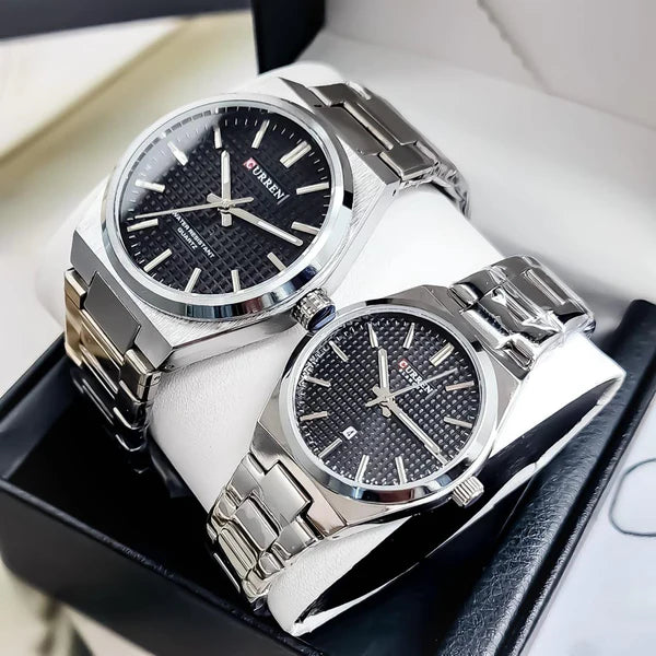 Curren 8439 Plata-Negro para pareja 40mm, Acero Inoxidable-Resistente al agua
