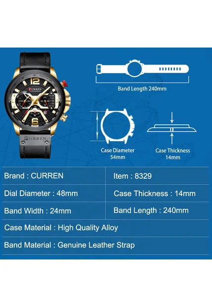 Reloj Curren Ref 8329 Negro, Dorado - Correa De Cuero