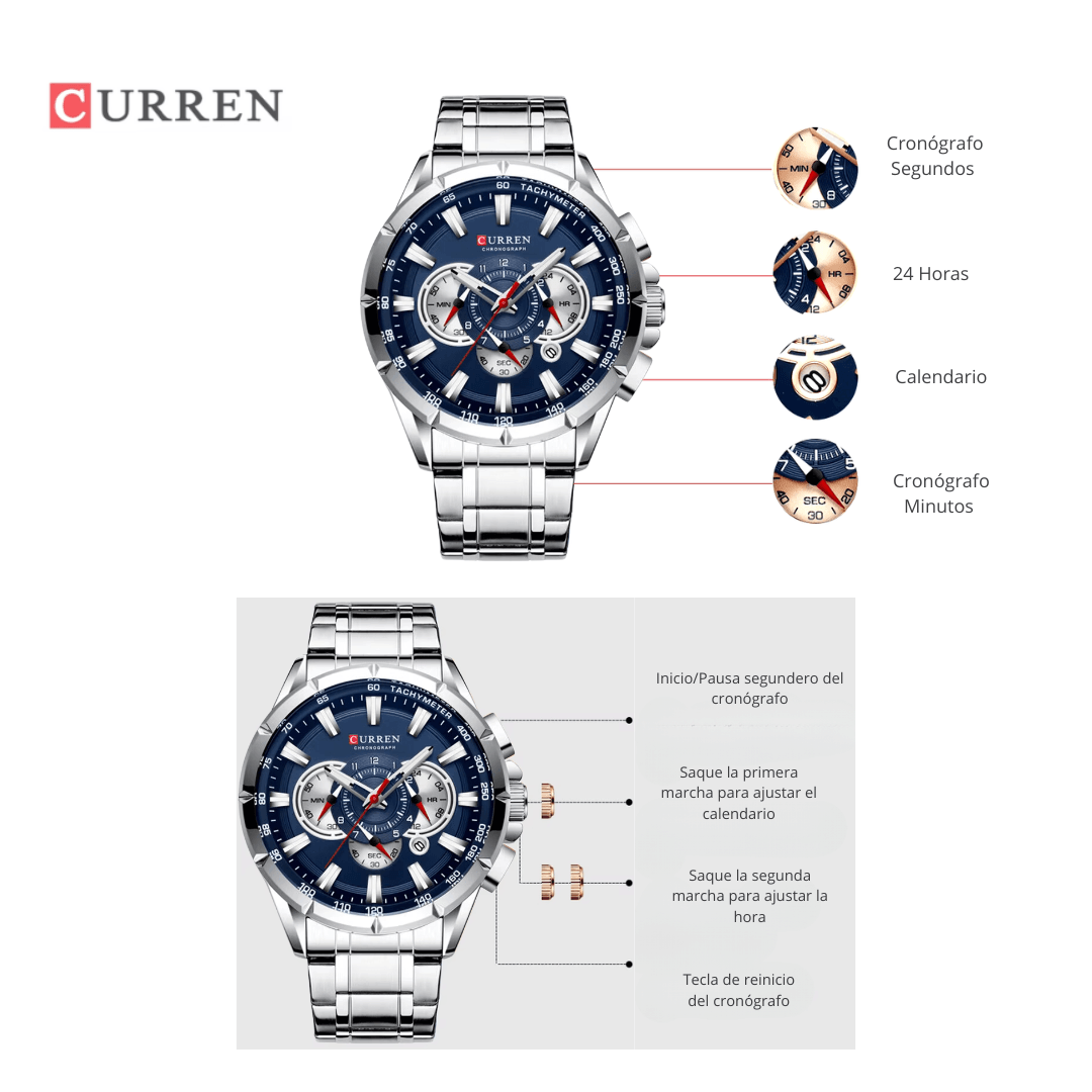 Curren 8363 para hombre, Acero Inoxidable-Resistente al agua