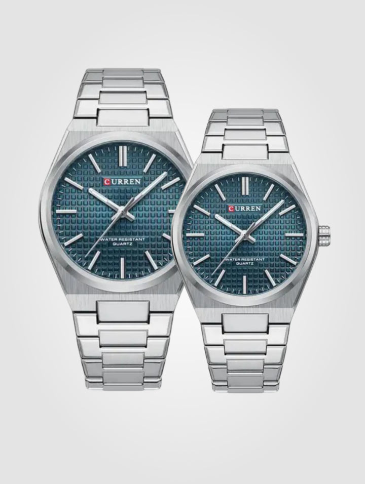 Curren 8439 Plata-Azul para pareja 40mm, Acero Inoxidable-Resistente al agua